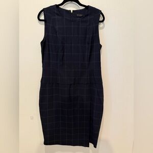 Donna Karan Navy Checkered Midi Dress